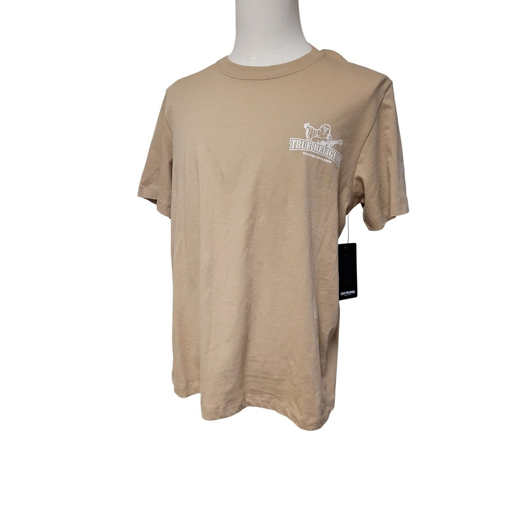 True‎ Religion Mens Tan Graphic Buddha Guitar T Shirt Casual Brand Jeans Size L